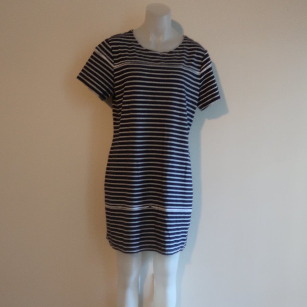 STS SAIL TO SABLE NAVY BLUE/WHITE STRIPED SHORT SLEEVE DRESS SZ XL*